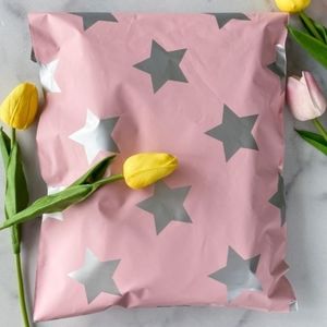 50 10x13 silver star designer poly mailer